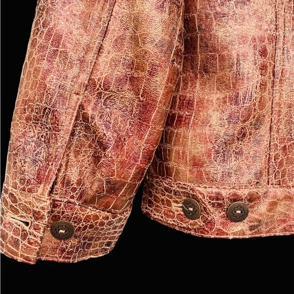 Ruby Red Alligator Print Faux Leather Jacket | Size 10P - Picture 5 of 7